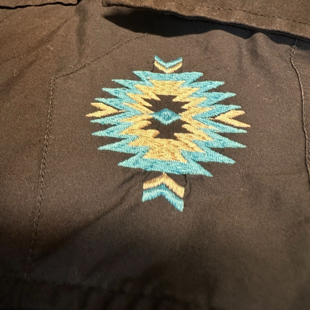 Rafter C Cowboy Collection Boys Western Shirt Sz. L Pearl Snap Black Embroidered - Picture 3 of 7
